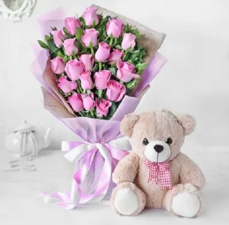 Pink Roses with Teddy...