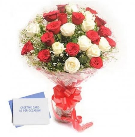 Red N White Roses with greeting card