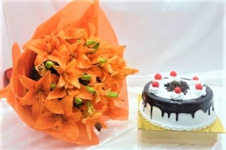 Orange Flowers with Black Forest Cake