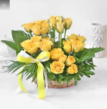 Sunshine Yellow Roses in Basket Arrangement